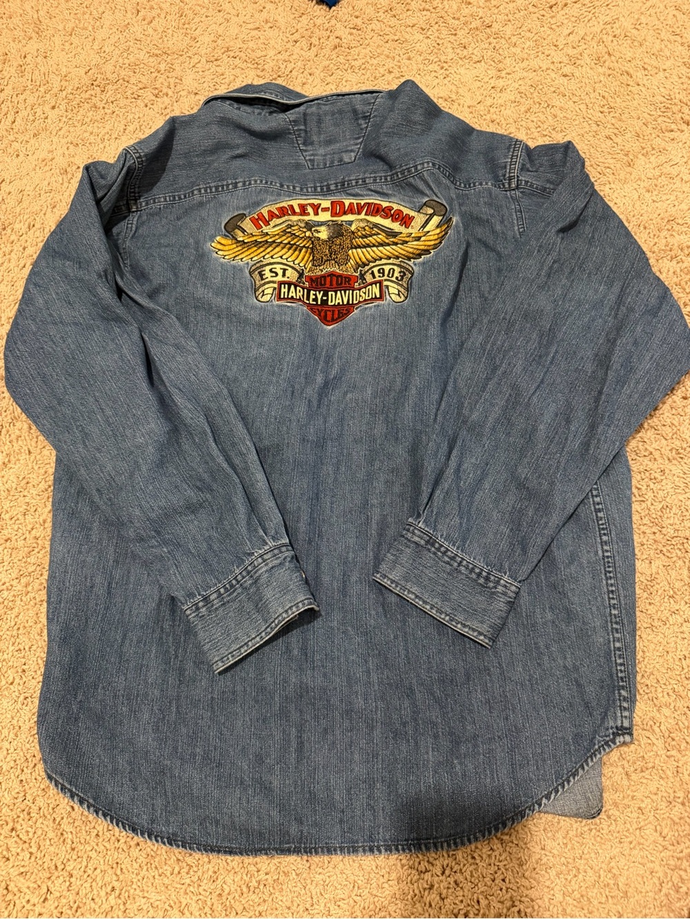 Harley-Davidson Embroidered Eagle Denim Button Down Shirt | Medium - Picture 2 of 5